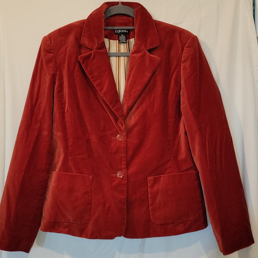 Rafaella Burnt Orange Velvet Cotton Blend Blazer Size 12